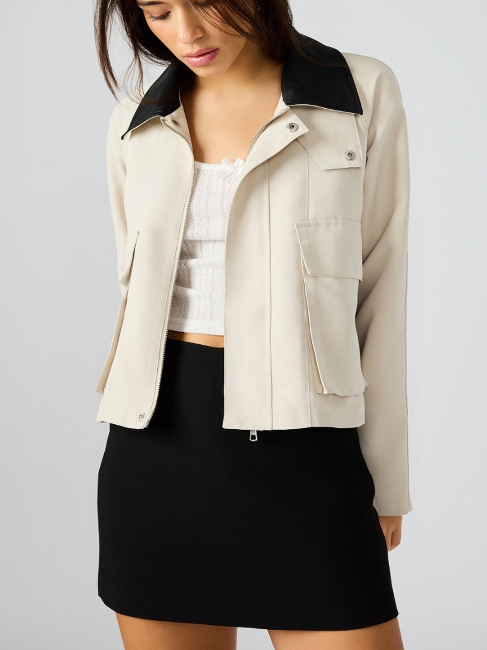 Steve Madden Cream Jacket with Black Contrast Collar